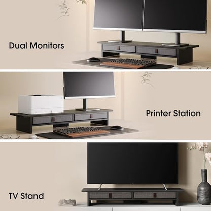 Fenge 35 Inch Monitor Stand with Drawer Storage, Computer Riser for Desk - color: Black