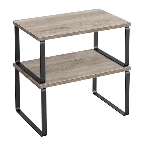 SONGMICS Cabinet Organizer Shelf, Set of 2 Spice Rack, Kitchen Storage | Mid-Century Modern Bar Stool with Stitching, Kitchen, Home Bar, Dining Room, Caramel Brown, EKHO Collection ULBC386K01 - color: Ink Black + Heather Greige, size: 11.7"w