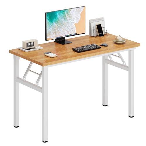 DlandHome 39.4 Inch Small Folding Computer Desk for Home Office, Teak White - color: Teak + White, size: 39 Inches