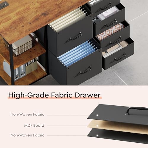 Maihail 6 Drawer File Cabinet with Charging Station and Open Storage Shelf - color: Rustic Brown Top+black Drawer