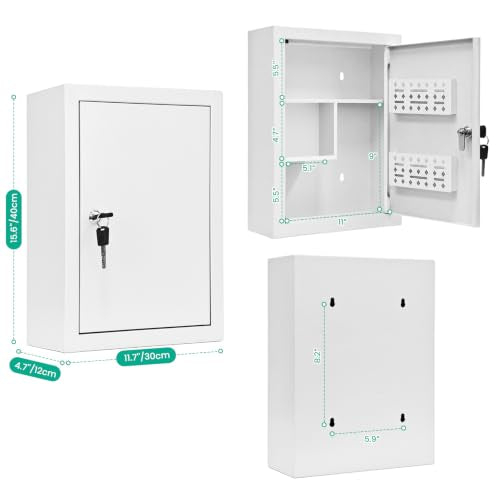 Metal Locking Wall-mounted Medicine Cabinet, Bathroom Medicine Cabinet Organizer with 3 Compartments & 2 Door Storage Bins, First Aid Cabinet for Home Bathroom Office, Weekly Pill Organizer Included - size: 11.7 x 4.7 x 15.6 inches