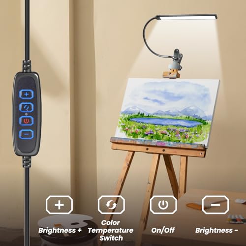 Clip-On LED Easel Lamp for Artists, 3 Color Modes, 10-Level Dimmable, 300lm Eye-Care Easel Lights for Painting, Drawing with Flexible Arm, USB-Powered(No Battery) - style: Clip-on Easel Light for Painting Black
