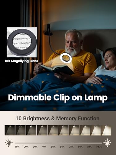 10X Magnifying Glass with Light,5 Colors+10 Brightness Reading Lamp,58 LED Magnifier with Light,750 Lumen Lighted Magnifying Glass for Reading,Clip on Lamp for Desk/Bed/Work/Nail [Adapter]
