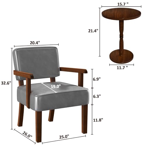 FAGAGA Accent Chairs Set of 2, 2 Solid Wood Armchairs with Side Table | Faux Leather Chair with Soft Thicken Cushion, Comfy Reading Chair for Bedroom, Waiting Room, Home Office, Easy Assembly - color: Faux Leather Gray, size: Set of 2 with table