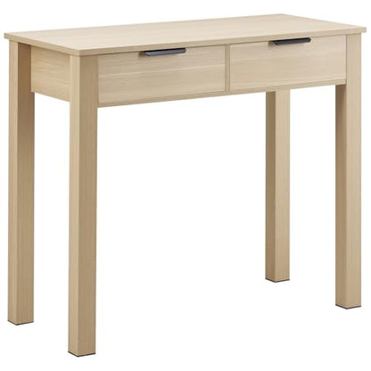 VEVOR Small Desk with Drawers, Wooden Table for Home Office, Small Computer Desk with Storage, Vanity Desk with Drawers, Study Table for Adults/Students for Drawing, Reading, Writing, Light Wood - size: 34.25"D x 15.55"W x 29.57"H