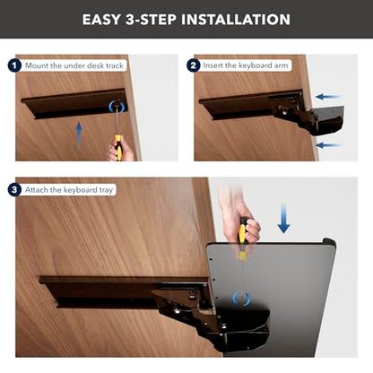 Mount-It! Under Desk Keyboard Tray, Adjustable Slide-Out Keyboard & Mouse Platform, 26.38" W × 10" D, Ergonomic Wrist Rest, Height Tilt & Swivel, Heavy-Duty Bolt-On Keyboard Drawer for Home Office