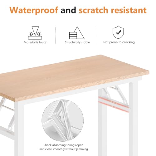DlandHome 31.5 Inch Small Folding Computer Desk for Home Office, Pink Oak - color: Pink Oak + White, size: 31.5 Inches