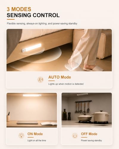 4-Pack 10 Inch Wireless Under Cabinet Lighting, 6500K Motion Sensor Light - color: White | Daylight