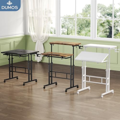 DUMOS Rolling Standing Desk, Sit Stand Desk, Computer Cart | Manual Height Adjustable, Split Top Mobile, Laptop Workstation, Portable Home Office, Walking Pad Study Surface, Modern White - color: Modern White