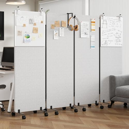 4 Panel Soundproof Room Divider W/Wheels, Office Divider with Whiteboard | 66" H with Detachable Whiteboard/Clips/Hooks/Pushpins,Wheeled Room Dividers, Easy to Move,For Conference Room Partitions - color: Grey, size: 4-Panel-with Board