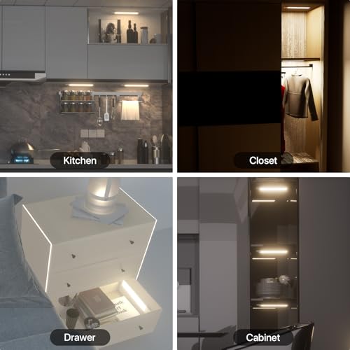 Rechargeable Under Cabinet Llighting Wireless Motion Sensor, 2 Pack | Magnetic 8 Inch Closet Lights Battery Operated 3 Color Dimmable, for Kitchen Counter Stairs