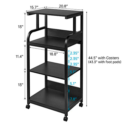 Fannova 4 Tier Tall Printer Stand with Height Adjustable Storage Shelf | 20.8"x15.7"x44.5", Printer Table with Wheels for Home Office, Printer Cart with Space for Shredder Computer Tower CPU, Black - color: Classic Black