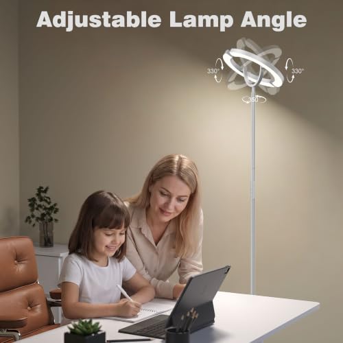 SIBRILLE 30W LED Floor Lamp for Living Room, 350° Rotating Reading Standing Lamp with Remote Control, Stepless Dimmable 3000K-6500K Modern Tall Lamp for Bedroom Office - color: Silver