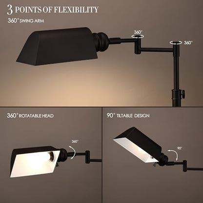 O’Bright Arcadia - Pharmacy Floor Lamp, Full Range Dimming, Swing Arm Task Lamp, E26 Socket, Bulb Replaceable, Adjustable Height 47” to 55”, 360° Rotatable Shade, All-Metal Design, Black - color: Black
