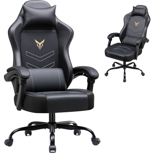 GTPLAYER Gaming Chair, Office Chair High Back Computer Chair for Adults, Leather Desk Chair Executive Ergonomic Height Adjustable with Headrest and Lumbar Support, 300lbs Black - color: Black Without Footrest