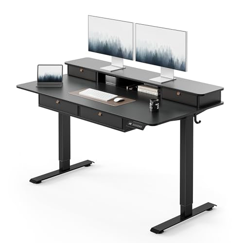 FEZIBO 48 x 24 inch Standing Electric Desk with Drawers, Black - color: Black, size: 48 inch without Keyboard Tray