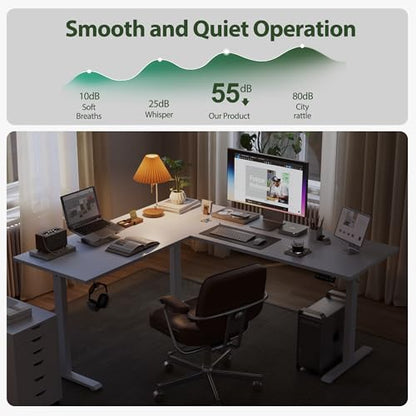 Agilestic 63 x 55 Inch L Shaped Electric Standing Desk, White - color: Pure White, size: 63x55 Inch