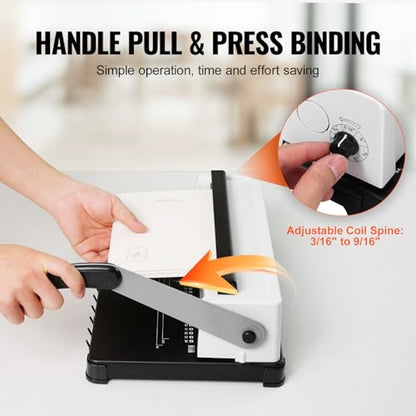 VEVOR Coil Spiral Binding Machine, Manual Book Maker 34-Holes Binding 120 Sheets, Punch Binder Adjustable 3/16" - 9/16" Coil Binding Spines, for Letter Size, A4, A5 - style: Wire Binding