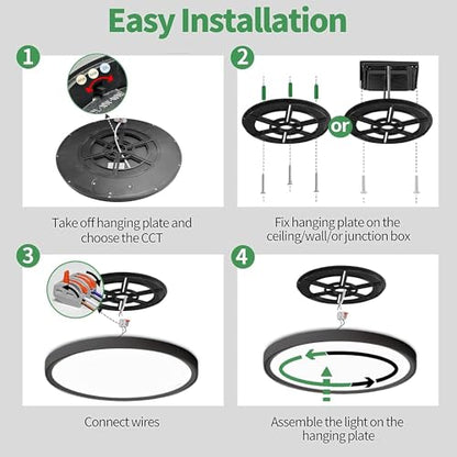 15.8Inch 4PK Black LED Flush Mount Ceiling Light,32W,3480LM,3CCT Selectable | 3000K/4000K/6000K CCT Selectable, Black Close to Ceiling Round Flat Panel Light, Super Slim LED Ceiling Light for Bedroom - color: Black