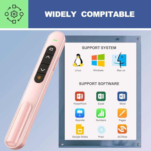QUI Presentation Clicker with Volume Control, Wireless Presenter Remote | Plug & Play 2.4GHz USB Slide Advancer Compatible with Mac/Windows, Works with PowerPoint, Keynote, and Google Slides - color: Pink, size: L