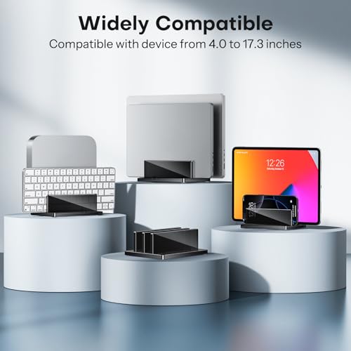 OMOTON Vertical Laptop Stand, Black Acrylic Dual Holder for MacBook Gaming - size: Dual-Black