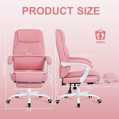 Misolant Big and Tall Office Chair with Footrest, High Back Desk Chair with Linkage Armrest, 90-155° Recline Executive Computer Chairs with Adjustable Height for Home - color: Pink