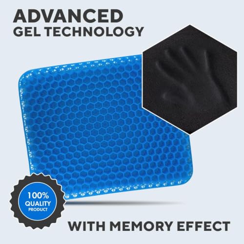 Gel Seat Cushion for Long Sitting, Double Thick, Pressure Relief | Cooling, Soft&Breathable | Sciatica, Hip&Coccyx Pain Relief | Gel Cushion for Office Chair, Home Car, Wheelchair | Anti-Slip - color: Blue