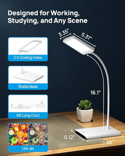 TROND Desk Lamp, Dimmable Eye-Caring Table Lamp, Memory Function, White - color: White