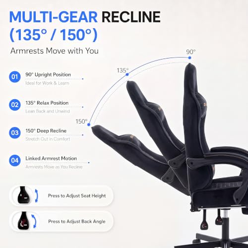 Desk Computer Gaming Chair - High Back Ergonomic Office Chair with Footrest and Lumbar Support, Swivel Comfy Home Gamer Video Game Chairs with Pocket Spring Cushion for Adults (Black Fabric) - color: Classic Black Fabric