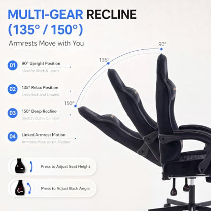 Desk Computer Gaming Chair - High Back Ergonomic Office Chair with Footrest and Lumbar Support, Swivel Comfy Home Gamer Video Game Chairs with Pocket Spring Cushion for Adults (Black Fabric) - color: Classic Black Fabric