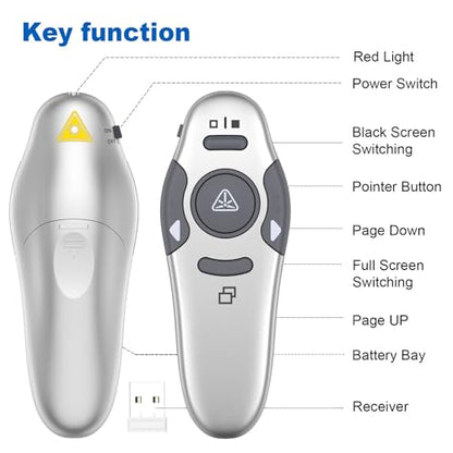 QUI 2 Pack Wireless Presenter PowerPoint Clicker, USB, Silver | RF 2.4G USB Presentation Clicker,Support PowerPoint, Google Slides, Keynote, Compatible with Windows & Mac - color: Silver, style: USB