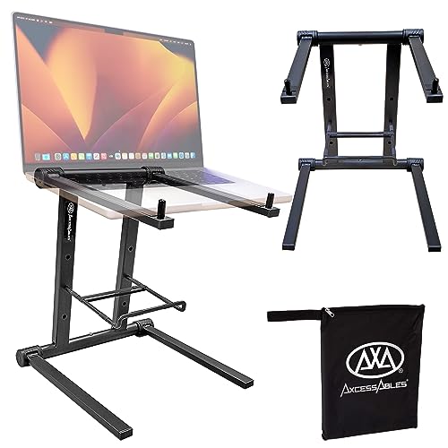 AXA AXCESSABLES DJ Laptop Stand with Travel Bag | Portable Foldable Aluminum Laptop Stand for Laptops up to 15 inches and 20lbs | No Assembly Required, Includes Carrying Bag - color: Black, size: Foldable DJ Stand