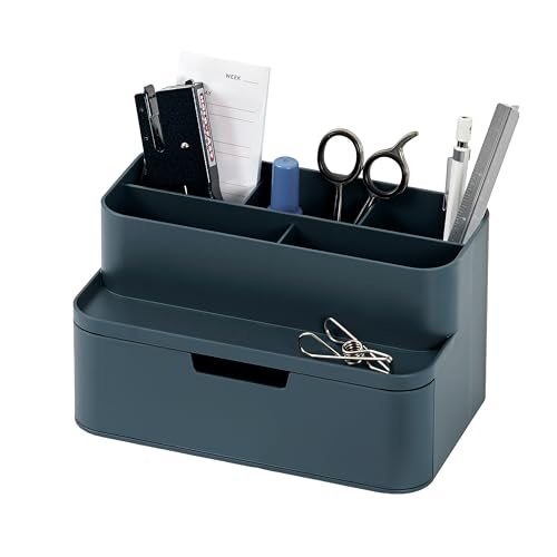 BLUE GINKGO Compact Desk Organizer, Blue, Made in Korea | 5 Compartments. Half Drawer. Space-Saving. - color: BLUE, size: Compact