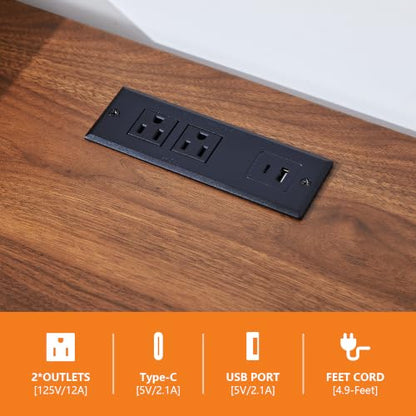 59 Inch Narrow Desk with 3 Drawers and Charging Station - Walnut - color: Walnut, size: 3 drawer