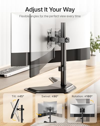 monTEK Freestanding Single Monitor Stand for 17-32" Screens, 22 lbs | Solid V-shaped base, single-screen full-motion arms, height adjustment, tilt, swivel, rotation and VESA 75/100 - size: Single Monitor
