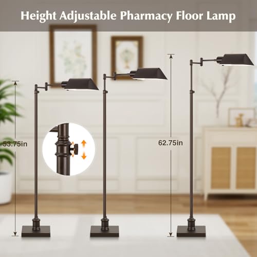 GyroVu Traditional Height Adjustable Pharmacy Floor Lamp with 350° Swing Arm, Color Temperature Adjustable Standing Lamp Metal Shade for Living Room Reading House Bedroom Home Office(Bronze) - color: Bronze