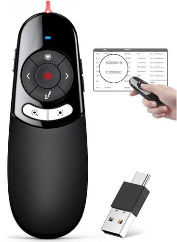 2 in 1 USB Type C Spotlight Presentation Clicker, Advanced Digital Highlighting Magnifier Wireless Presenter for for LED LCD, 2.4GHz PowerPoint Presentation Remote - size: Red+AAA+Digital