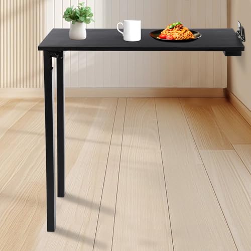 Wall Mounted Folding Table, Wooden Folding Laundry Table with Legs Wall Foldable Workbench for Dining Room Office Small Space 29.5" L x 15.7" W x 29.1" H (Black) - color: Black
