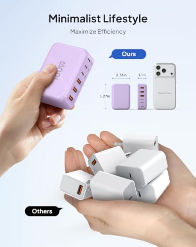 USB Fast Charger Block 50% Smaller 100W Max 6-Port GaN USB Charging Station - color: Light Purple, size: 100W