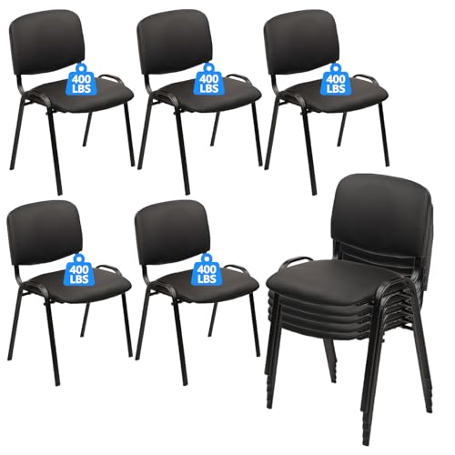 CLATINA Stackable Waiting Room Chairs, PU Leather Guest Reception Chair with Upholstered Thickene Seat and Back Support, Stacking Chair Metal Leg for Office School Church Conference, Black, 10 Pack - color: Black-leather, size: 10 Pack