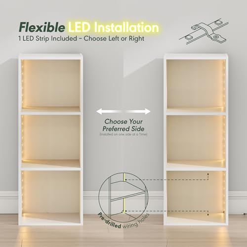 Furinno LUDER Book Shelf with LED Lights, 3-Cube Bookshelf, Bookcase, 9.3 x 12 x 31.5, for Home Office, Living Room, Study Room, White - color: White, size: 3-Cube LED