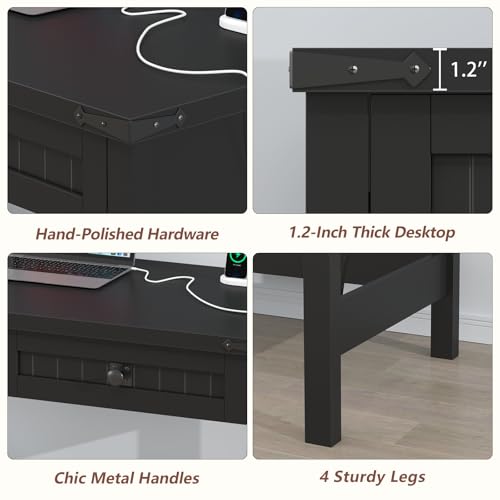39 Inch Farmhouse Small Computer Desk with Drawers for Bedroom, Home Office - color: Black