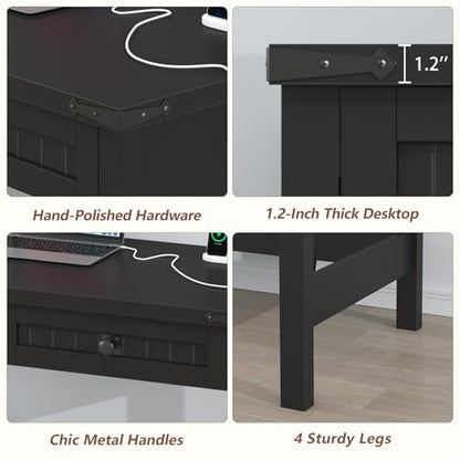 39 Inch Farmhouse Small Computer Desk with Drawers for Bedroom, Home Office - color: Black