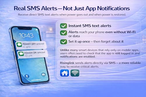 WiFi Power Outage Alarm Detector, Power Failure & Restoration Alerts with SMS Text, Email & Audible Alarm