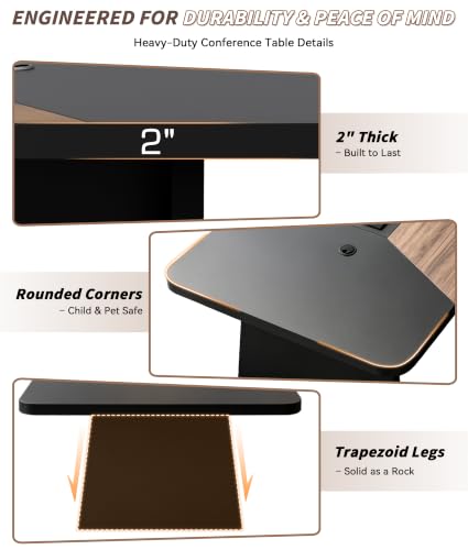 Ceridwen 8FT Conference Table, Rectangular Boardroom Table with Built-in Power & USB-C Ports, Heavy-Duty Meeting Table with Thick Tabletop & Trapezoid Legs for Office Conference Room - color: Walnut