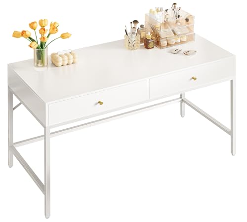 SUPERJARE White Vanity Desk with Drawers, 47 inch Computer Desk - color: White, size: 47 inch