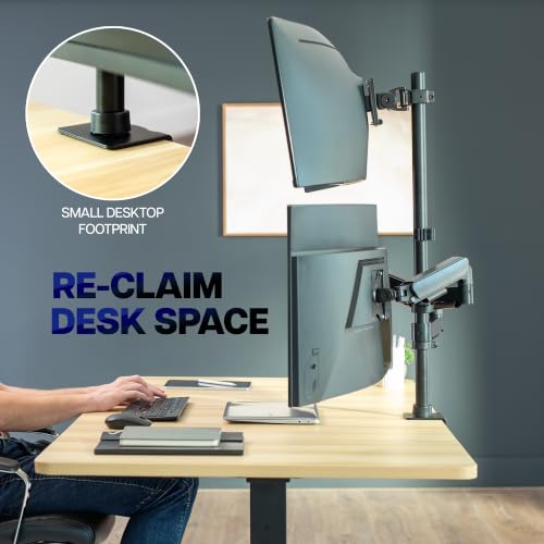 VIVO Triple Monitor Desk Mount, 32 to 49 inch Ultrawide Screens, One Fixed Screen and Two Mechanical Arms for Gaming and Office Setups, Max VESA 100x100, Holds up to 83.6 lbs, Black, STAND-V123TG