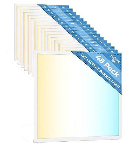 48 Pack 2x2 LED Flat Panel Light for Drop Ceiling, 5200lm Selectable 20W/25W/30W/35W/40W, Color Temperature 3000K/3500K/4000K/5000K/6500K, 0-10V Dimmable, 120-277V, ETL - size: 2x2 FT LED - 48 PACK
