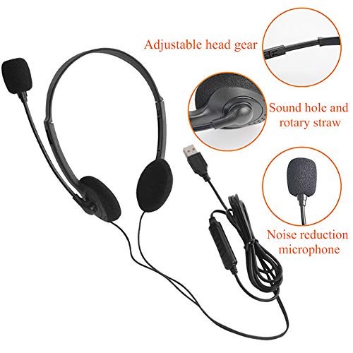 USB Computer Headset, PC Headphone with Clear Chat Microphone, Lightweight On-Ear Wired Headset for Business, Skype, Webinars, Online Education, Call Center (Color:900, Black)