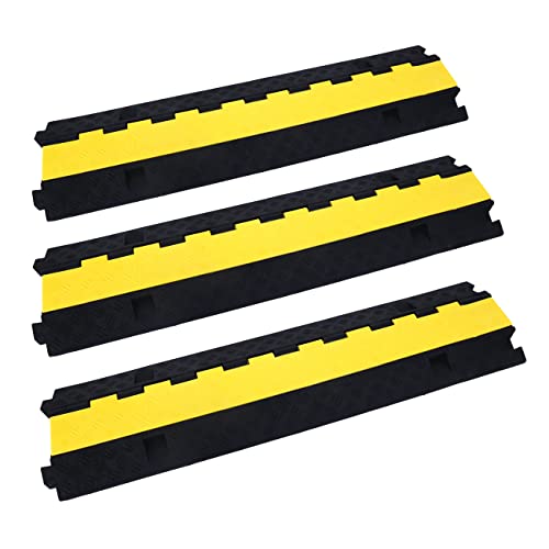 Cable Ramp Cable Protector Ramps Wire Hose Protective 2 Channel Traffic Rubber Plastic Cord Cover Speed Bump for Asphalt Concrete Gravel Driveway Outdoor, 3 Pack - color: 2 channel-3 pack